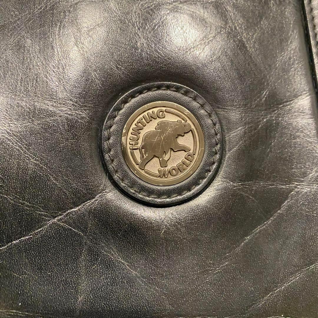 【HUNTING WORLD】 高級 レザー ブリーフケース 黒 フルオープン