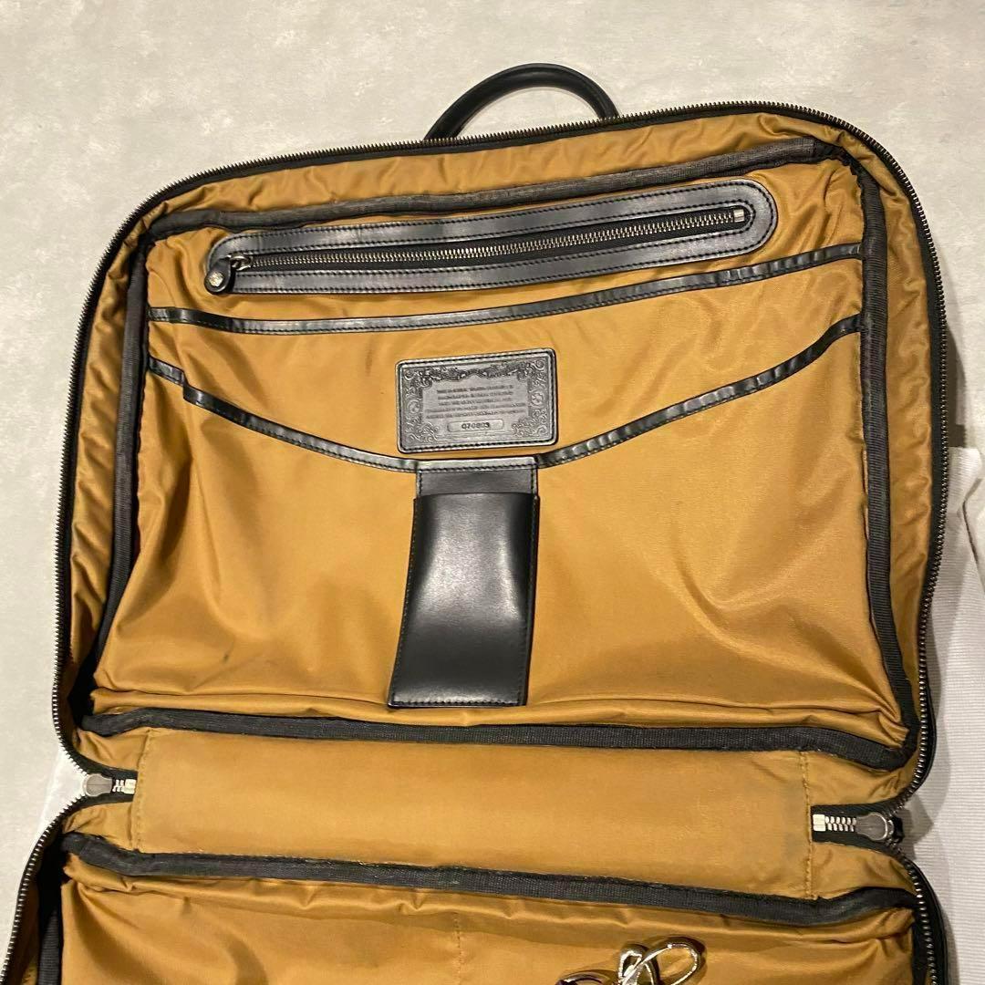 【HUNTING WORLD】 高級 レザー ブリーフケース 黒 フルオープン