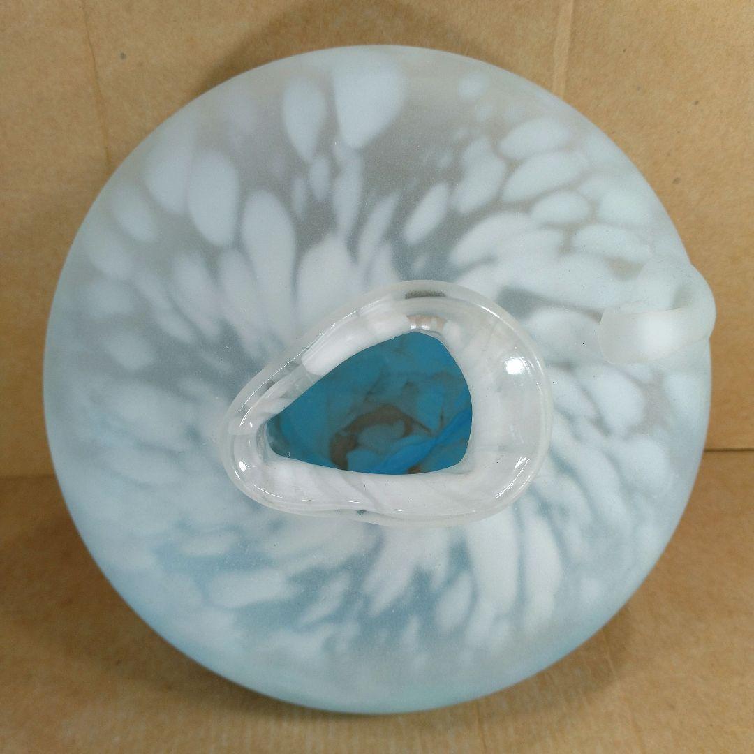 【本物保証】藤田喬平 手吹 花瓶(水色系,手付) 共箱 栞2 極美品 高島屋