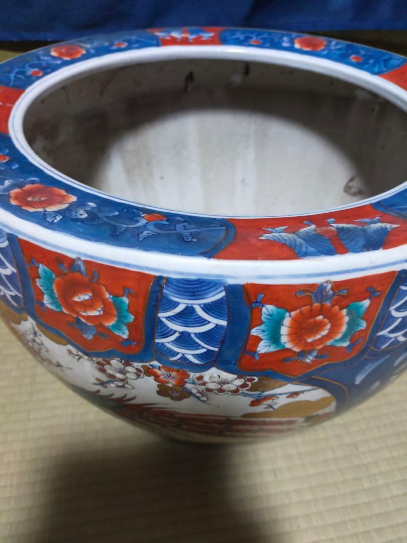 伊万里焼　有田焼　色絵孔雀図火鉢　アンティーク　昭和レトロ　作家者