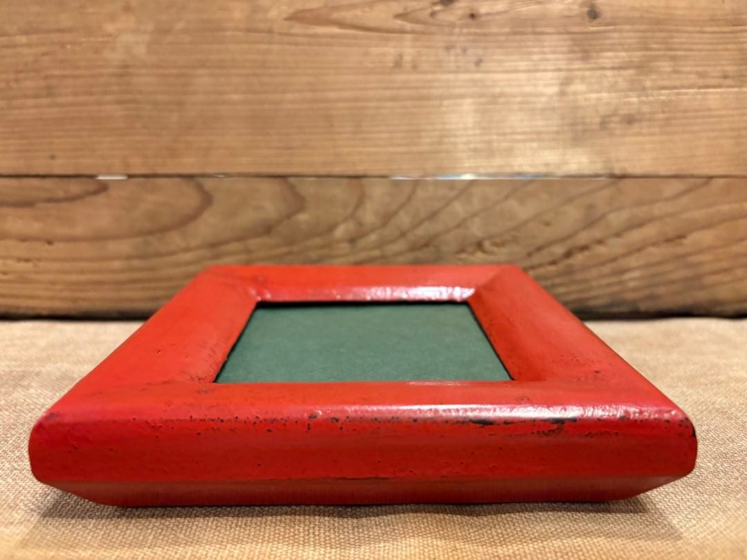 松崎融　朱漆塗　額縁　漆塗り　漆器