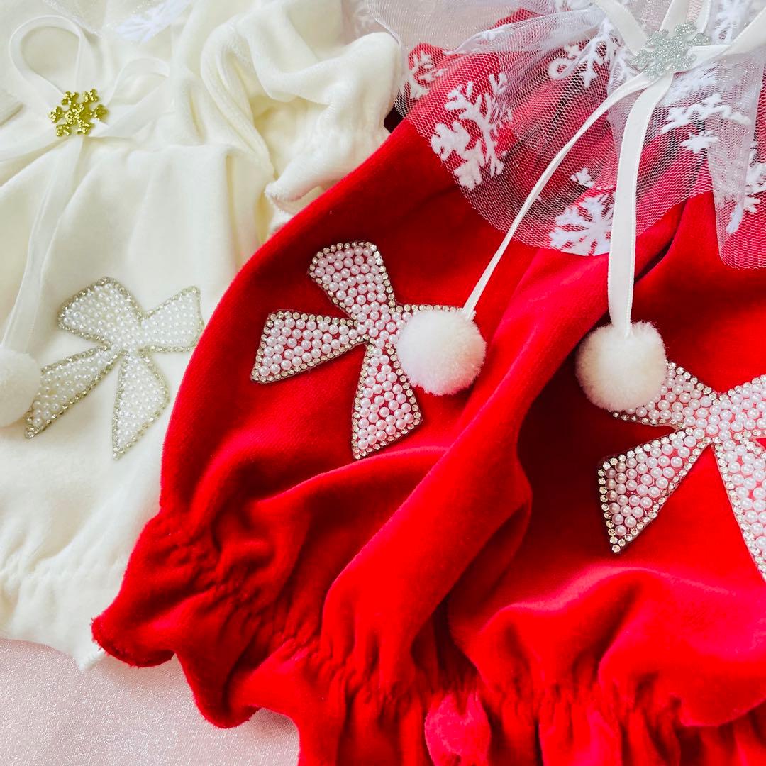 パールリボン♡クリスマス　ネックチュール付き　犬服　ハンドメイド　∞TuTu∞