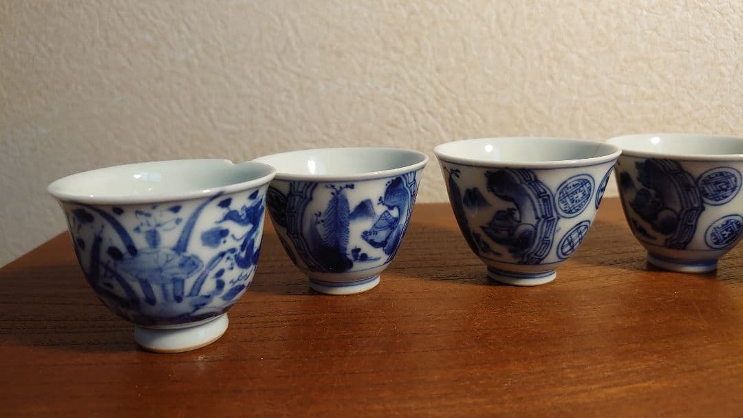 李朝　煎茶碗　染付　九谷焼　龍の図　古染付　アンティーク伊万里　５客