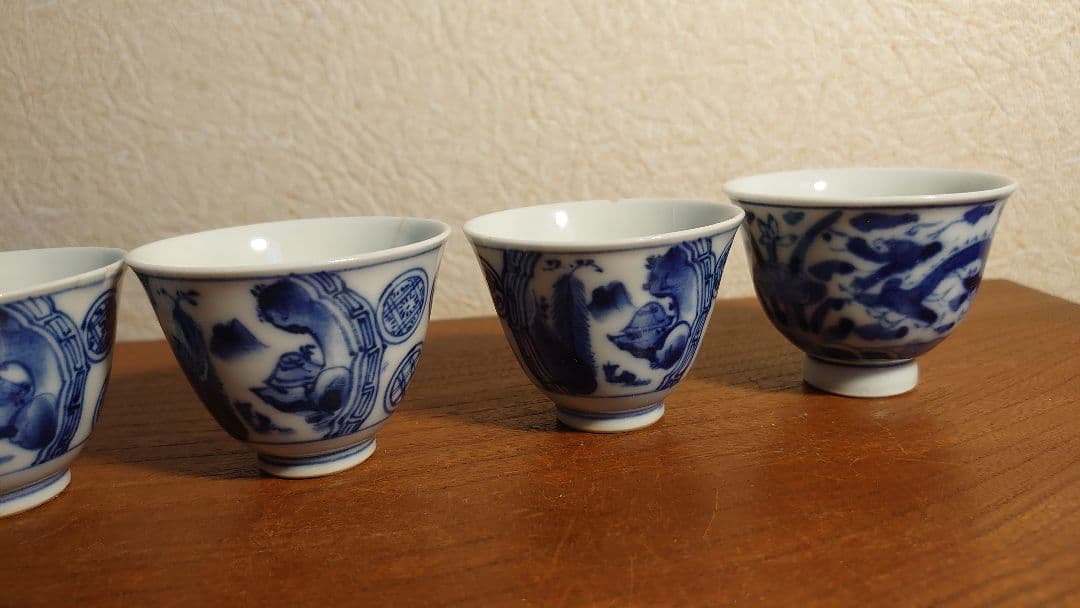 李朝　煎茶碗　染付　九谷焼　龍の図　古染付　アンティーク伊万里　５客