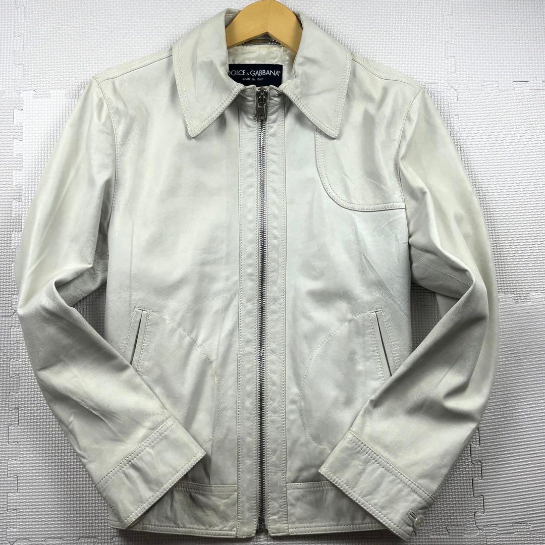 美品　ドルチェアンドガッバーナ　ラムレザージャケット　ライダース　A-2 白