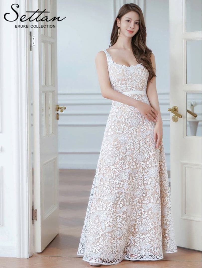 Settann ホワイト レース マキシドレス