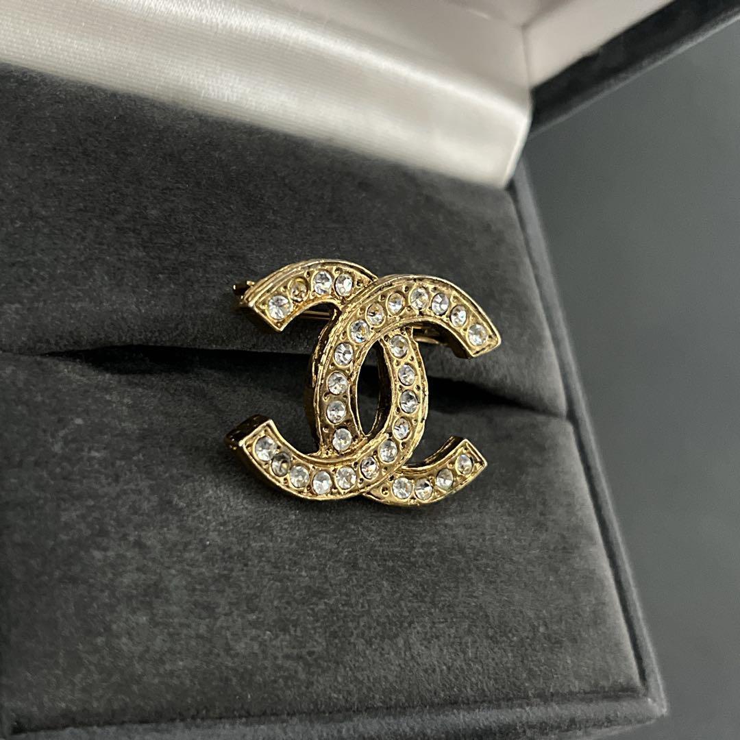 正規品　CHANEL シャネル　ブローチ　ココマーク　ラインストーン　ゴールド
