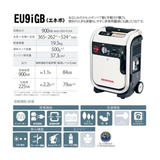 ほぼ未使用■HONDA ガスボンベ式 発電機■ 防災備蓄 エネポ 非常用電源