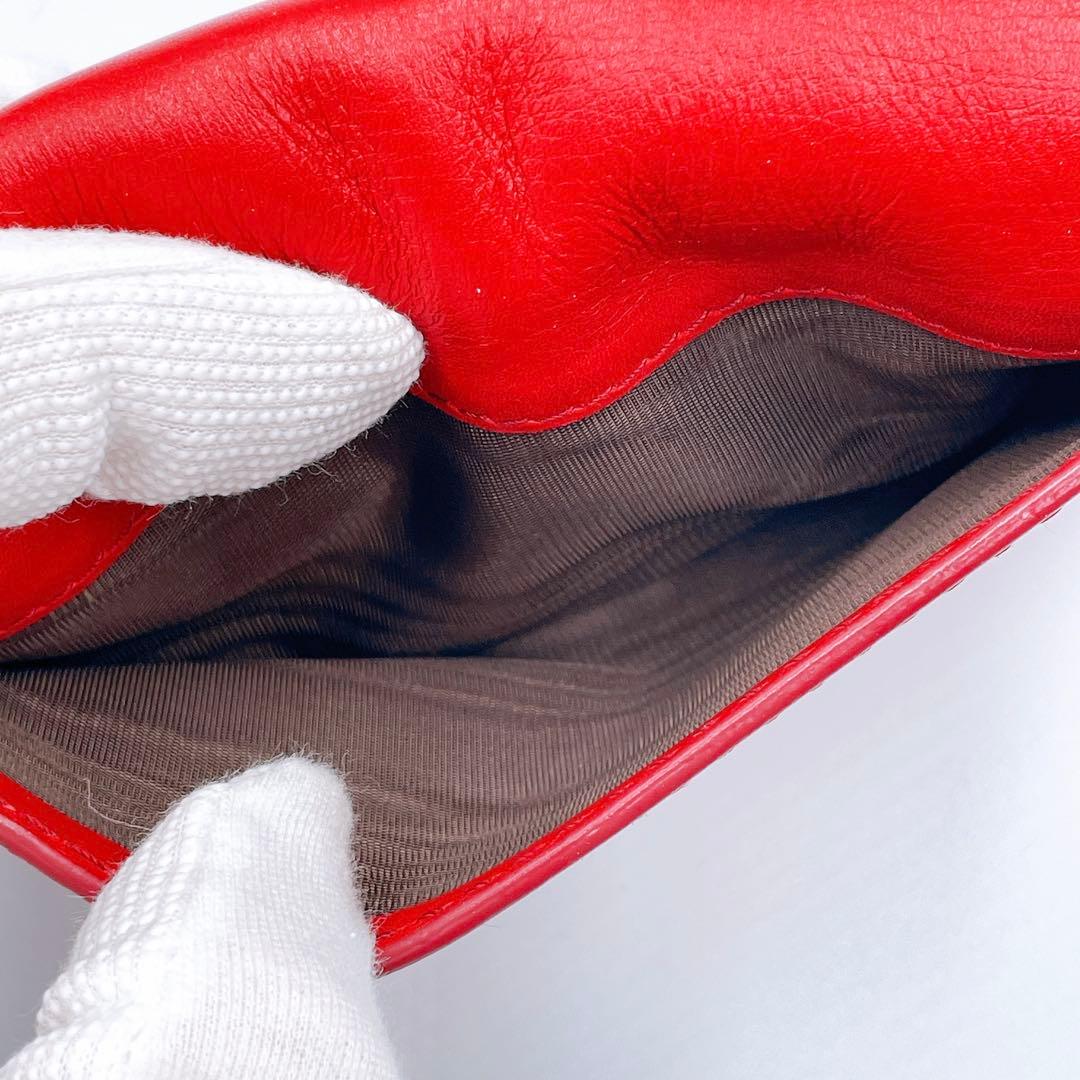 セリーヌ マカダム レザー 三つ折り 財布 ウォレット　レッド　トリオンフ