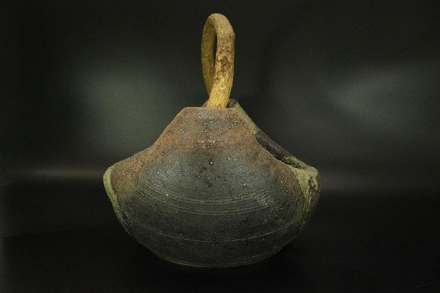 陶器 信楽 舟形 自然木 手付き 盛鉢 43.5cmx31.5cm(A342)