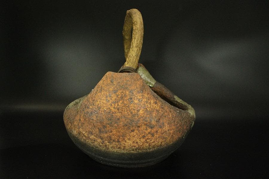 陶器 信楽 舟形 自然木 手付き 盛鉢 43.5cmx31.5cm(A342)