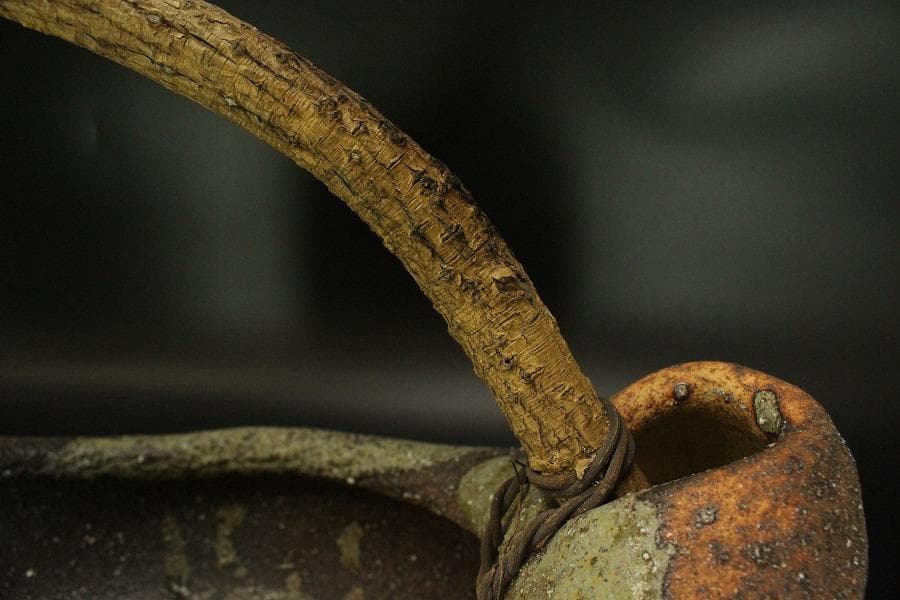 陶器 信楽 舟形 自然木 手付き 盛鉢 43.5cmx31.5cm(A342)