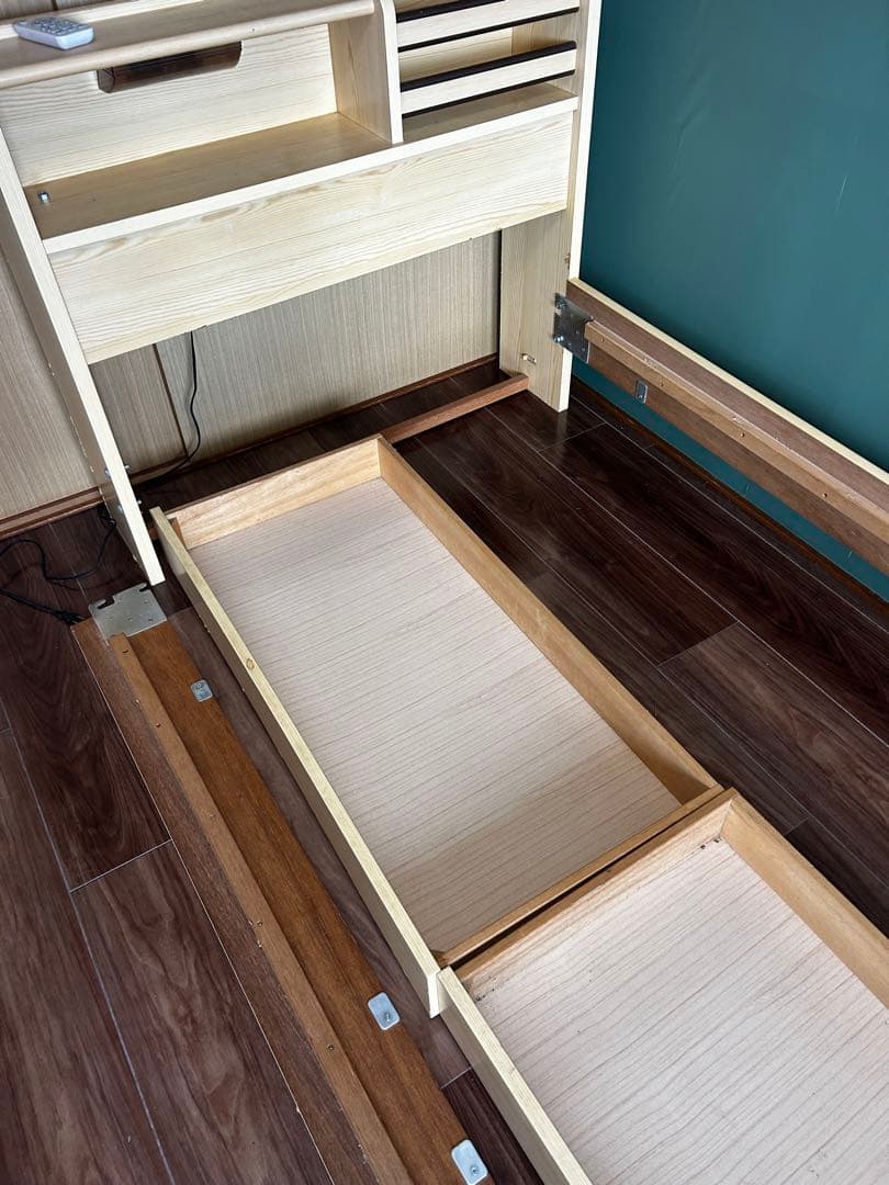 木製シングルベッドフレーム 引き出し付き