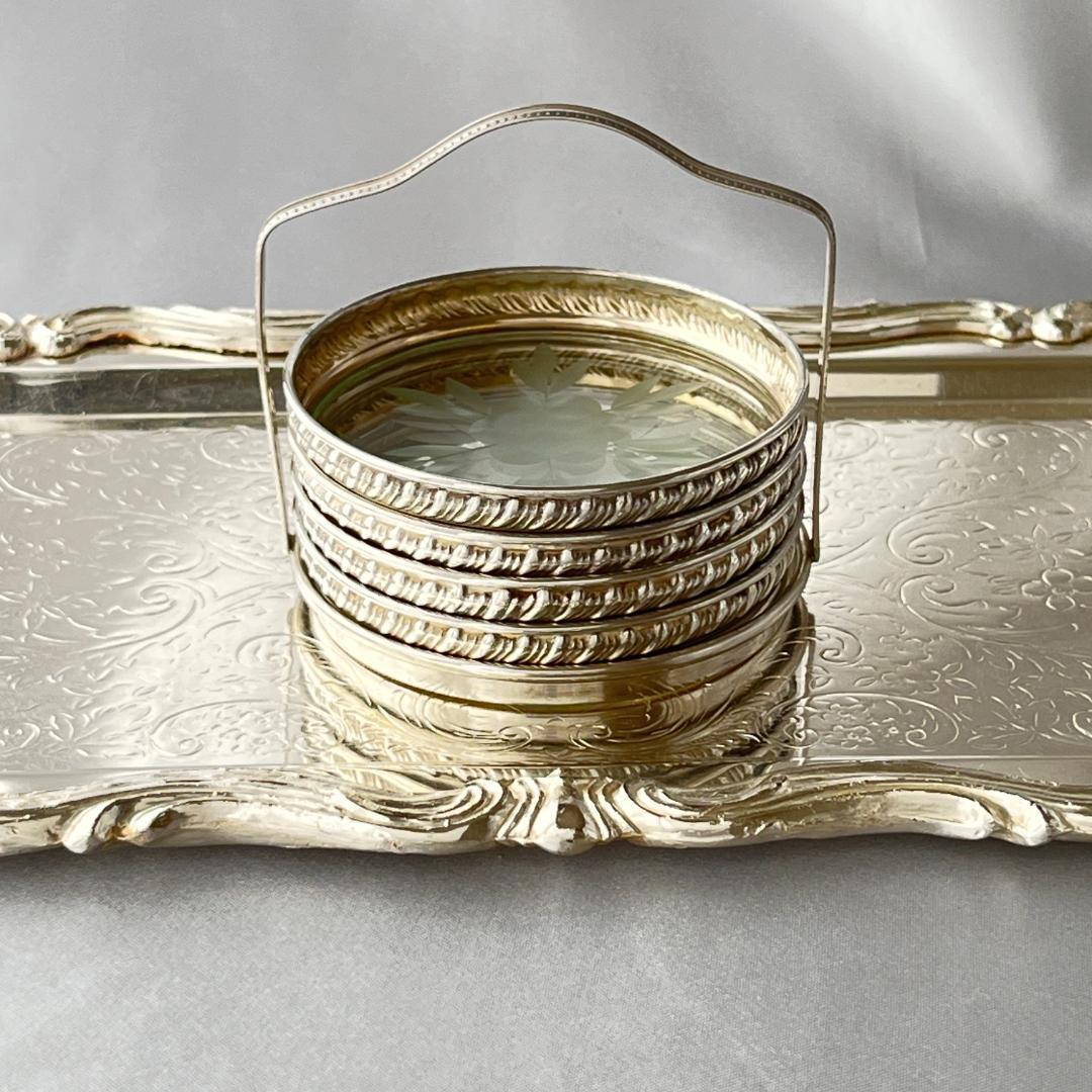 【純銀 / ガラス】ワイングラスコースター 4枚 スターリングシルバー (1)