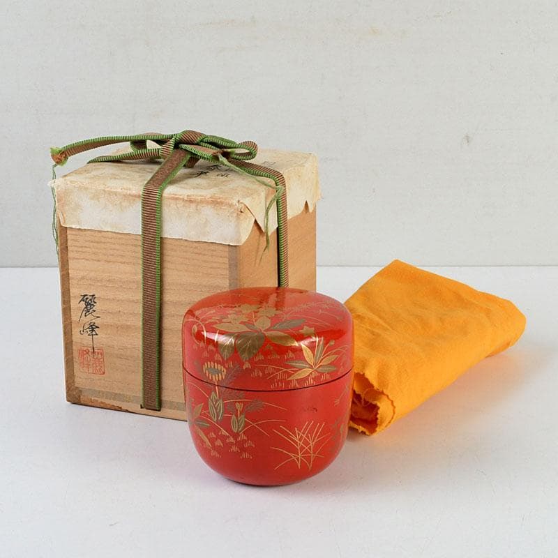 茶道具　佐々木麗峰作　鵬雲斎好写　一閑塗　春草蒔絵　棗　共箱　V　9633