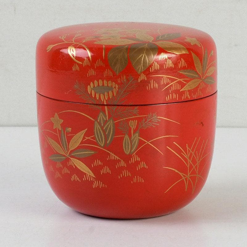 茶道具　佐々木麗峰作　鵬雲斎好写　一閑塗　春草蒔絵　棗　共箱　V　9633