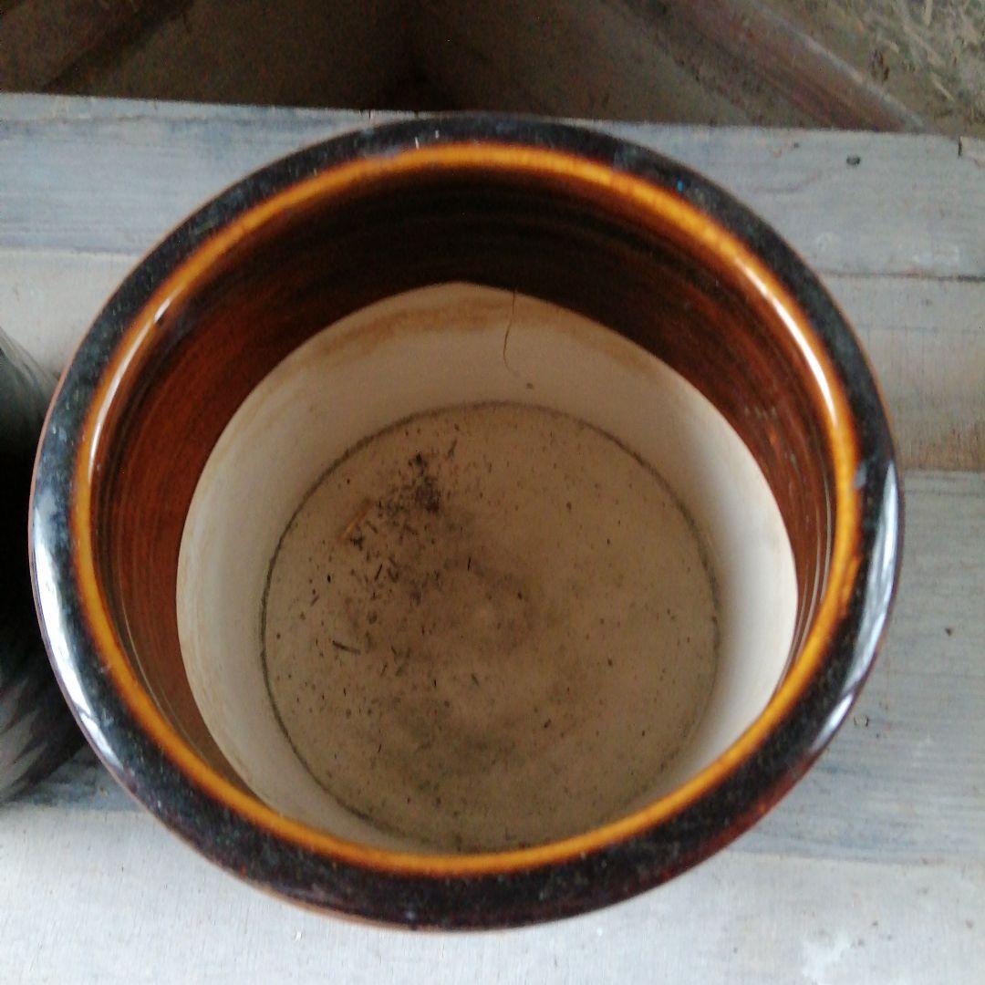 瀬戸焼　飴釉火鉢一対　19cm　大正～昭和中期