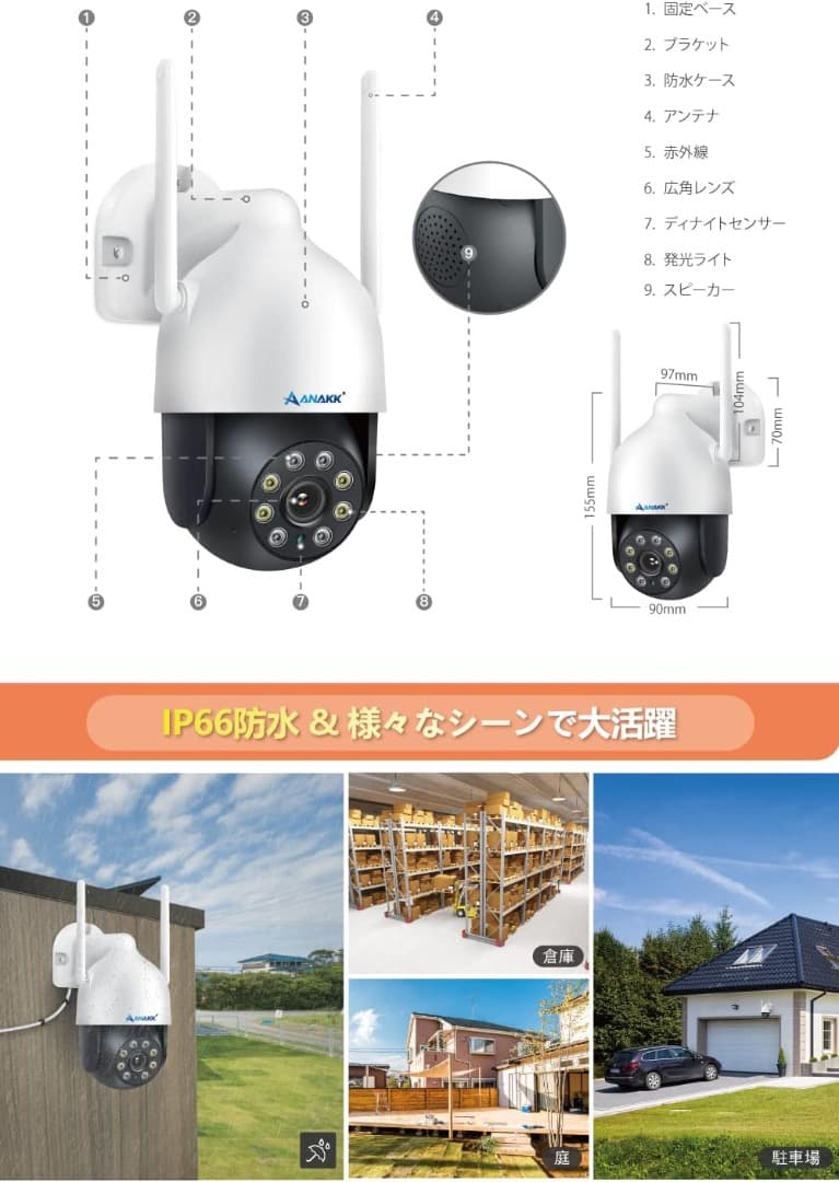 500万画素対応・360°全方位監視・夜間カラー撮影 防犯カメラ　1TB モニタ