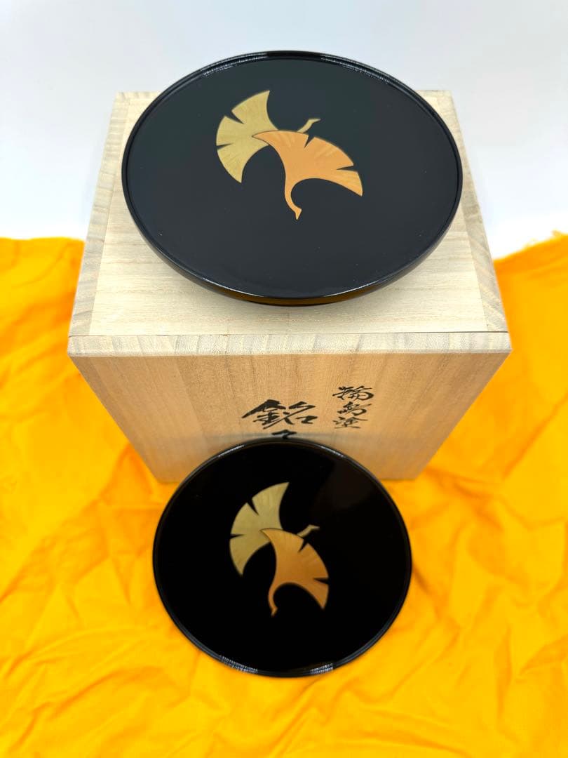 033輪島塗　銘々皿　鮓井漆器店謹製　2枚セット　未使用品　共箱　共布