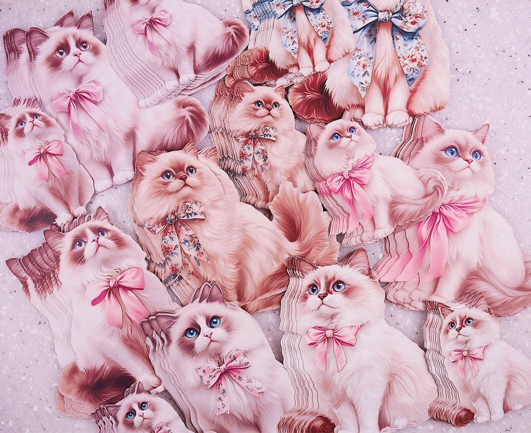 ねこちゃんダイカット＆レースペーパーset 230点+α コラージュ　おすそ分け