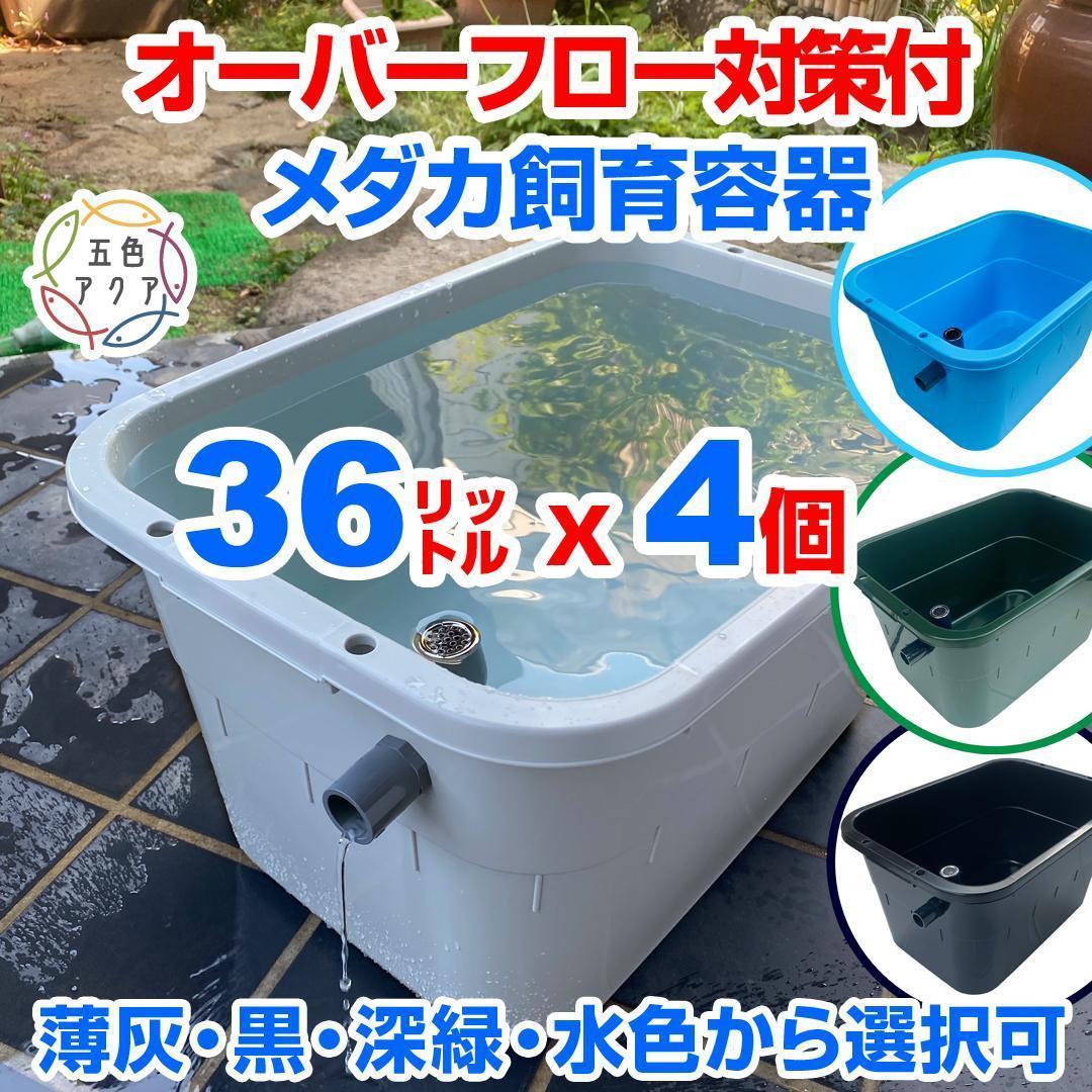 【新仕様】メダカ飼育ケース 36㍑x4個（4色から選択） オーバーフロー加工付