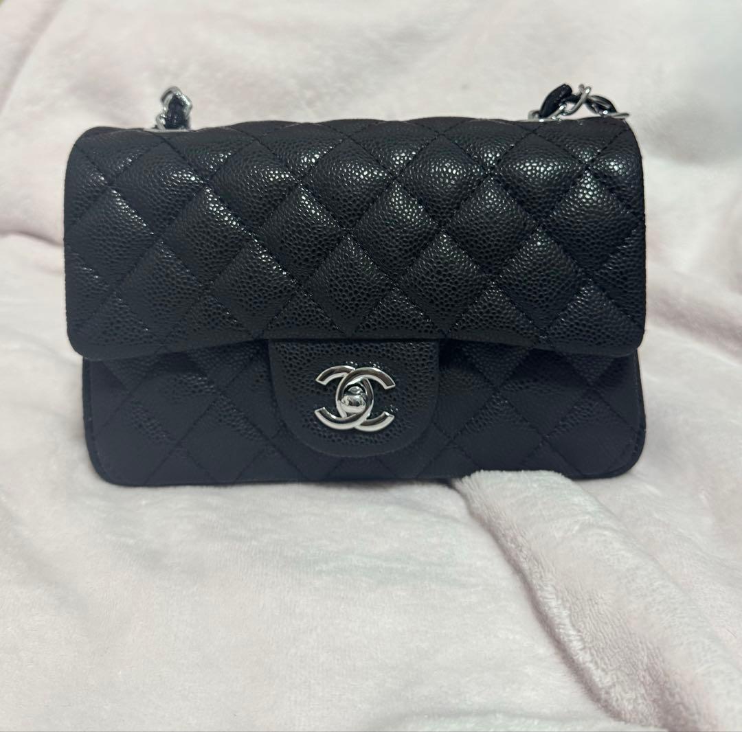 さくら)マトラッセ キャビアスキン ショルダーバッグ 黒 新品