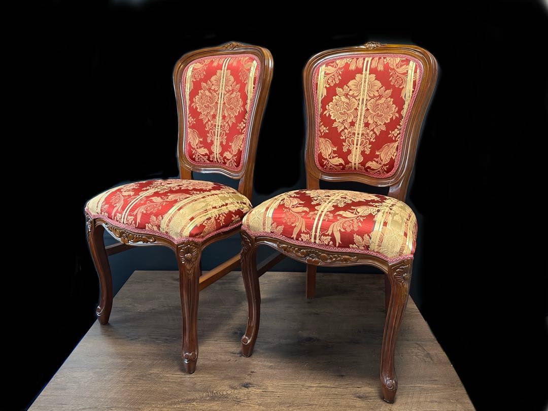 イタリア ダイニングチェア フラワーレッド　猫脚　2脚