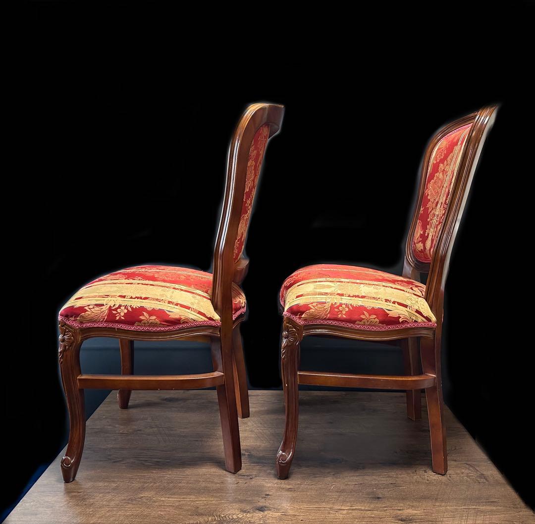 イタリア ダイニングチェア フラワーレッド　猫脚　2脚