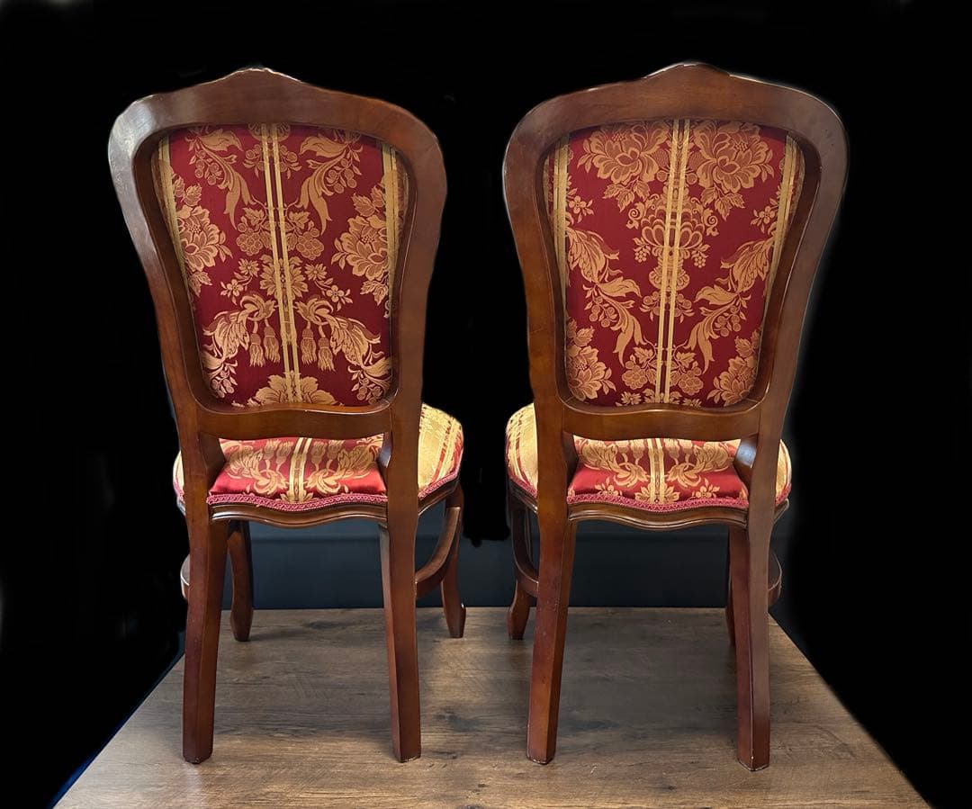 イタリア ダイニングチェア フラワーレッド　猫脚　2脚