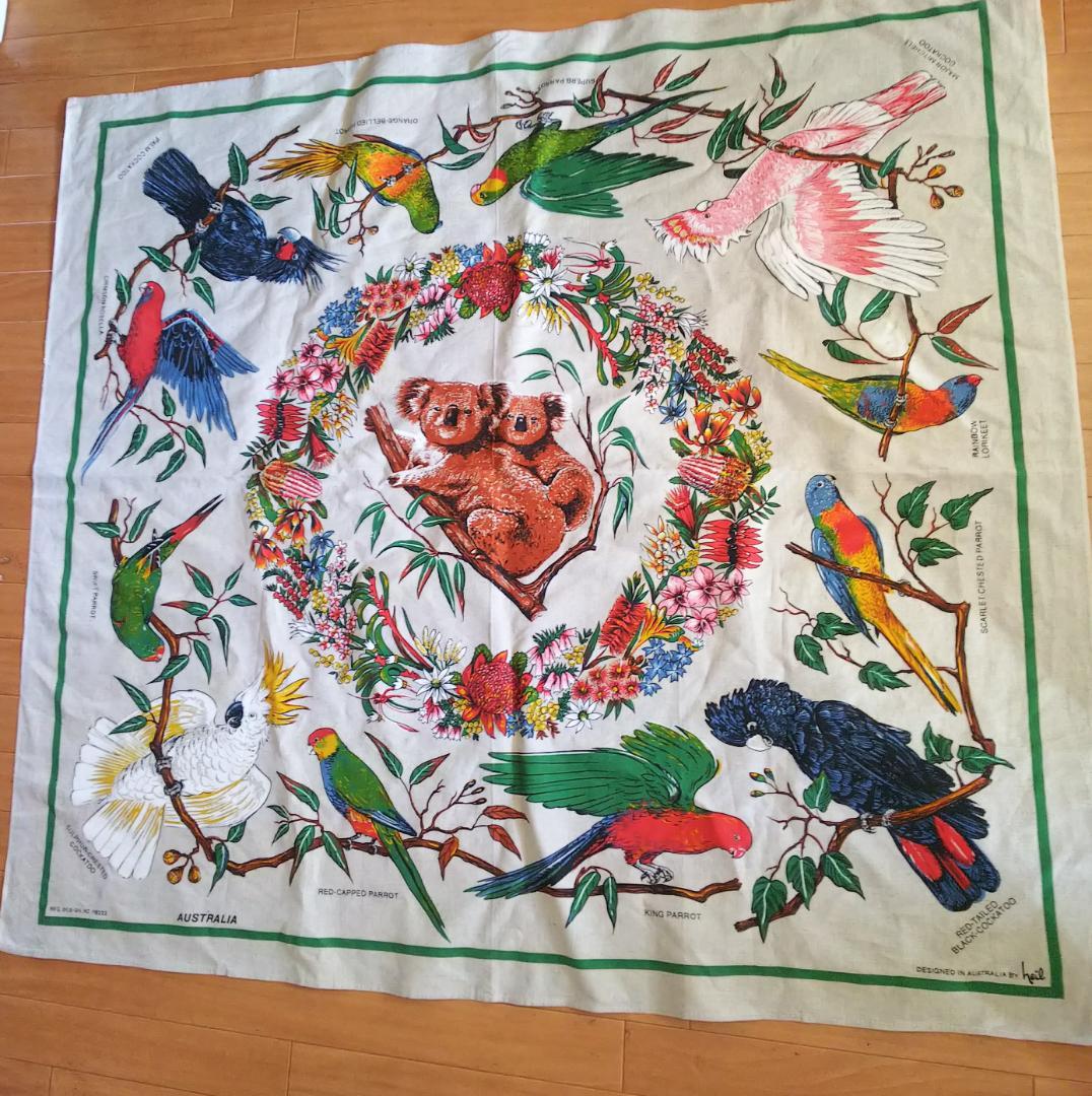 ヴィンテージ オーストラリア コアラ　野鳥プリント テーブルクロス