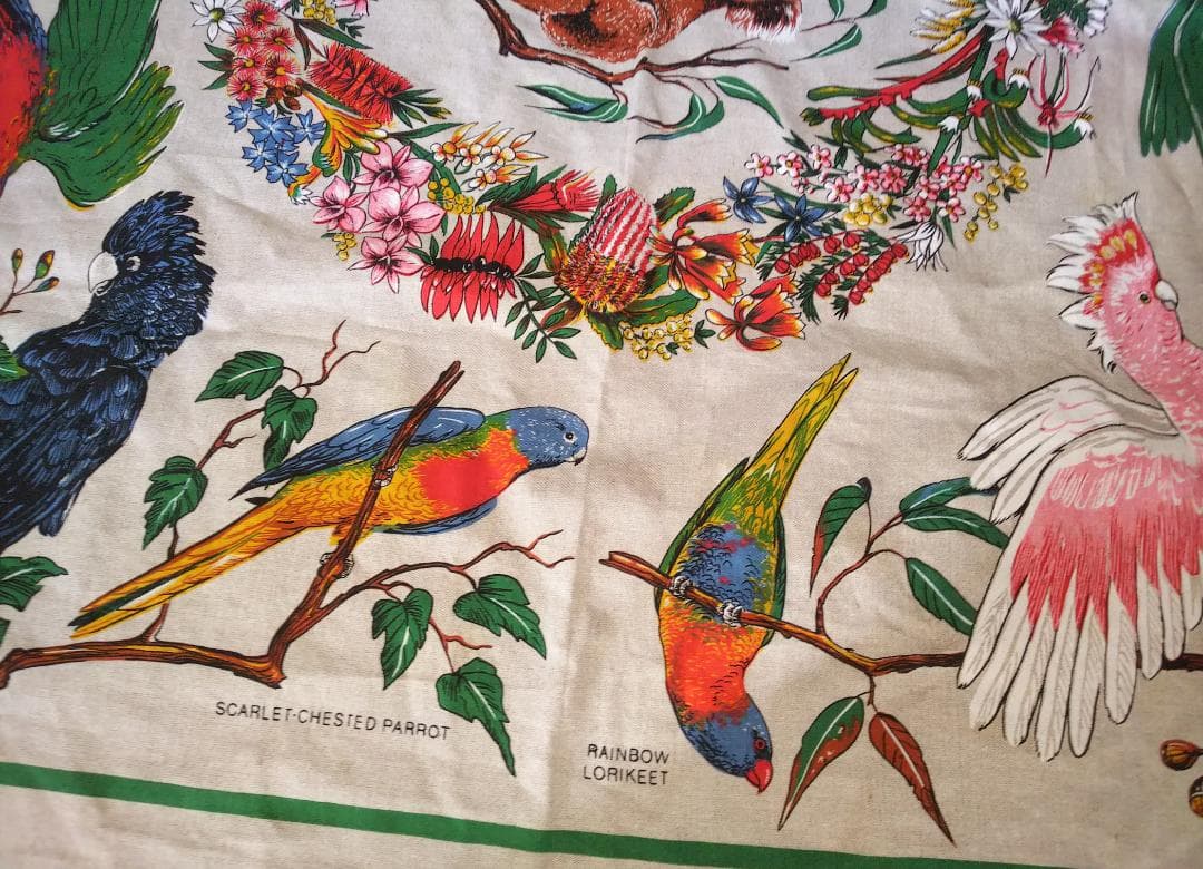 ヴィンテージ オーストラリア コアラ　野鳥プリント テーブルクロス