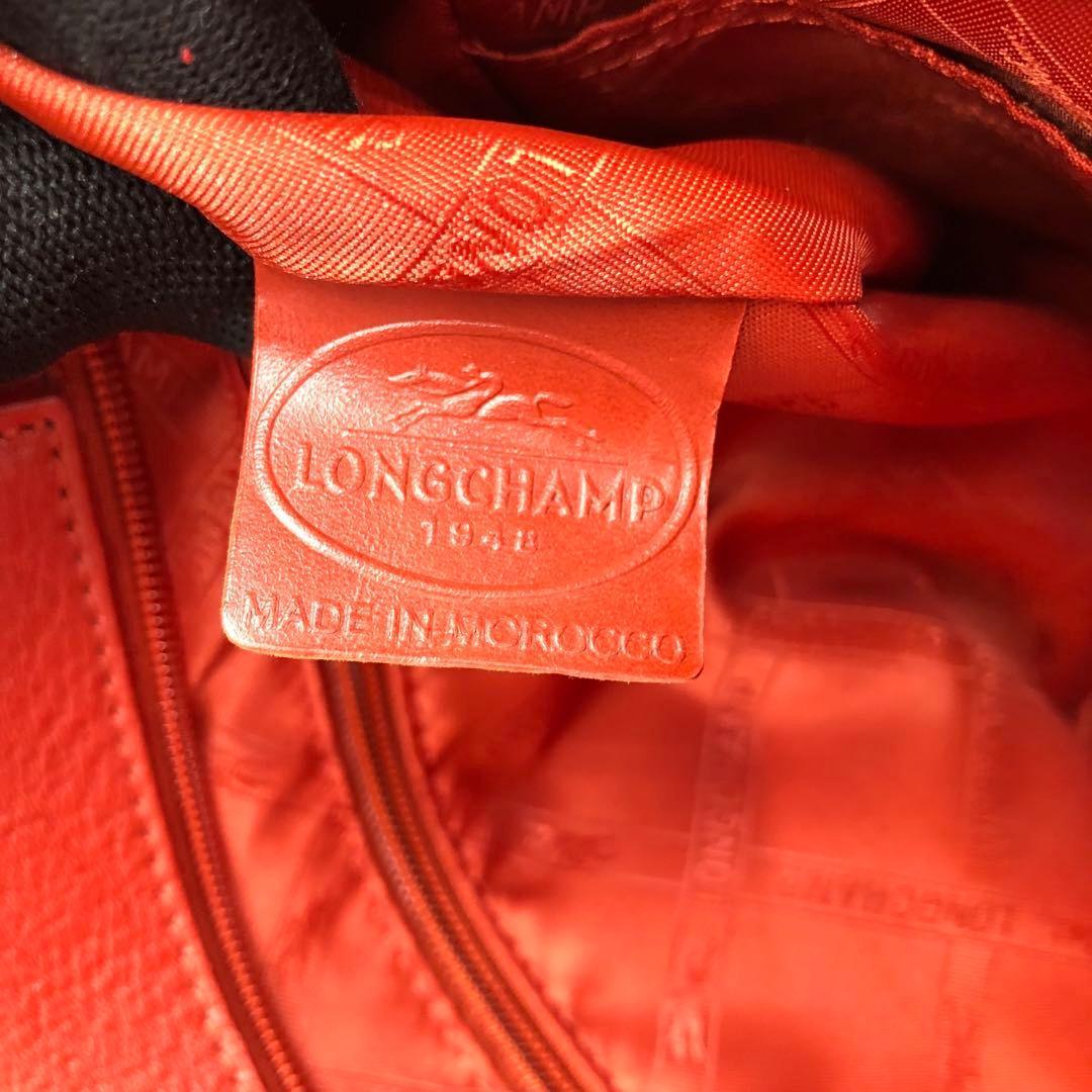 美品 ロンシャン ペネロペ シボ革 ハンドバッグ レザー 濃いオレンジ系