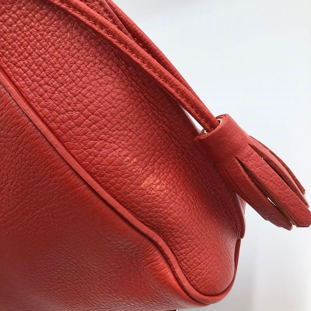 美品 ロンシャン ペネロペ シボ革 ハンドバッグ レザー 濃いオレンジ系