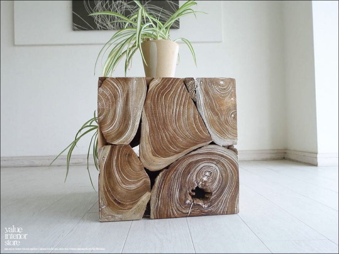 無垢 チークブロックスツールN 40x40cm