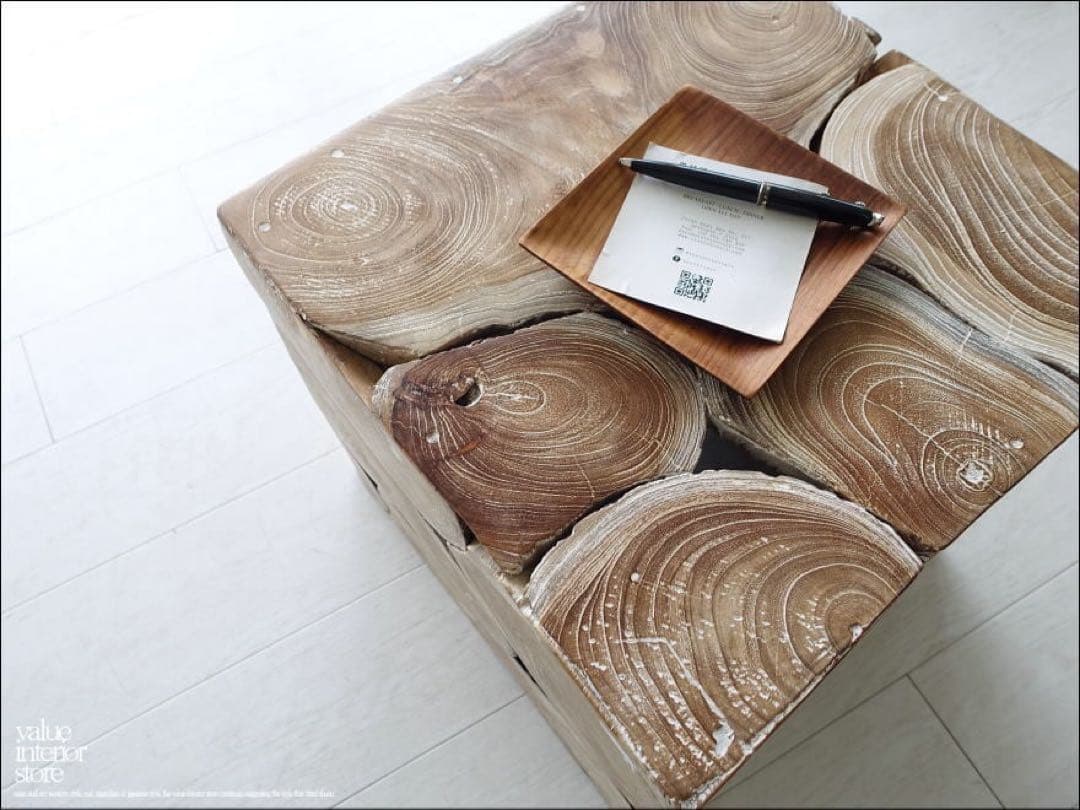 無垢 チークブロックスツールN 40x40cm