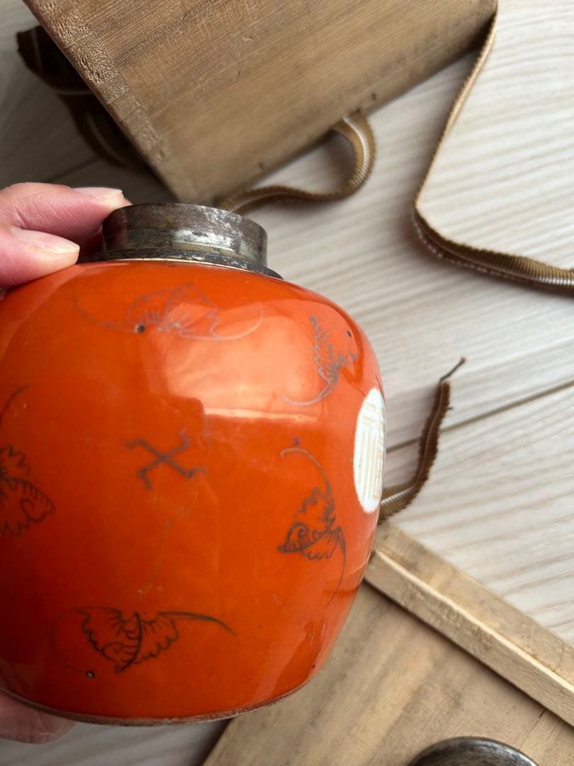 【内容必読】骨董品　赤繪南京　茶入れ