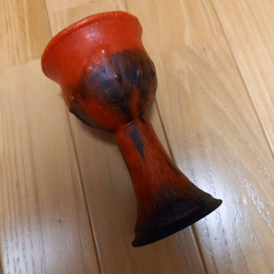 酒器　馬上杯　馬上盃　骨董　赤と黑の趣きのあるグラス