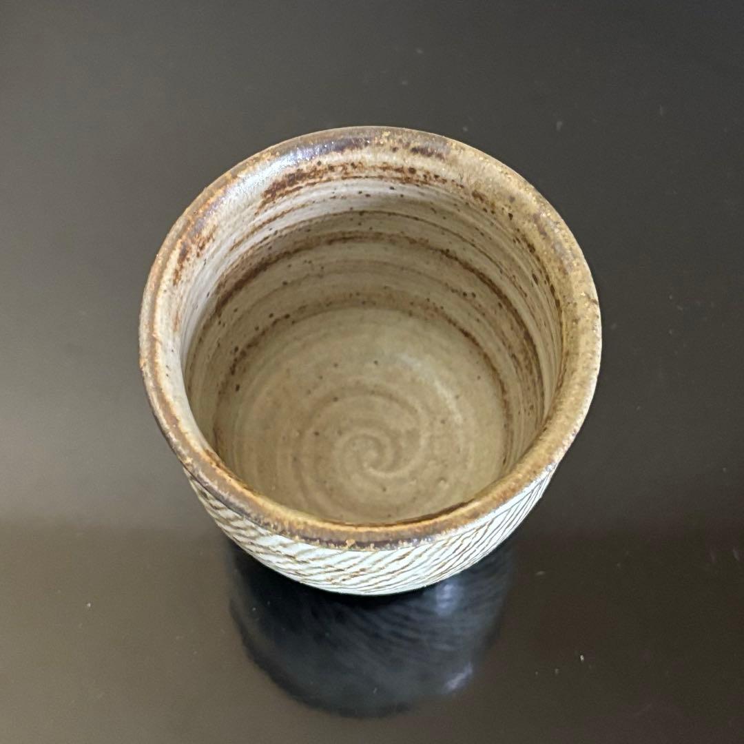 人間国宝 島岡達三 益子焼 象嵌湯呑 共箱 陶歴付 茶器 湯呑み 1客