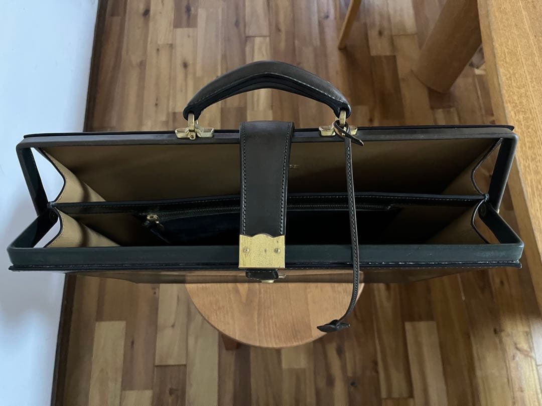 y*k様 万双　薄型ダレスバッグ　細マチダレス　別注　グリーン　ブライドルレザー