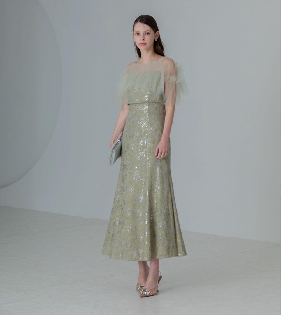 【LEJA】チュールフリルボレロペイントマーメイドドレスワンピース