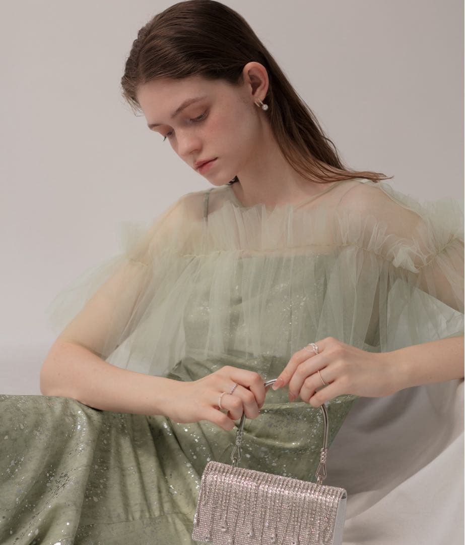 【LEJA】チュールフリルボレロペイントマーメイドドレスワンピース