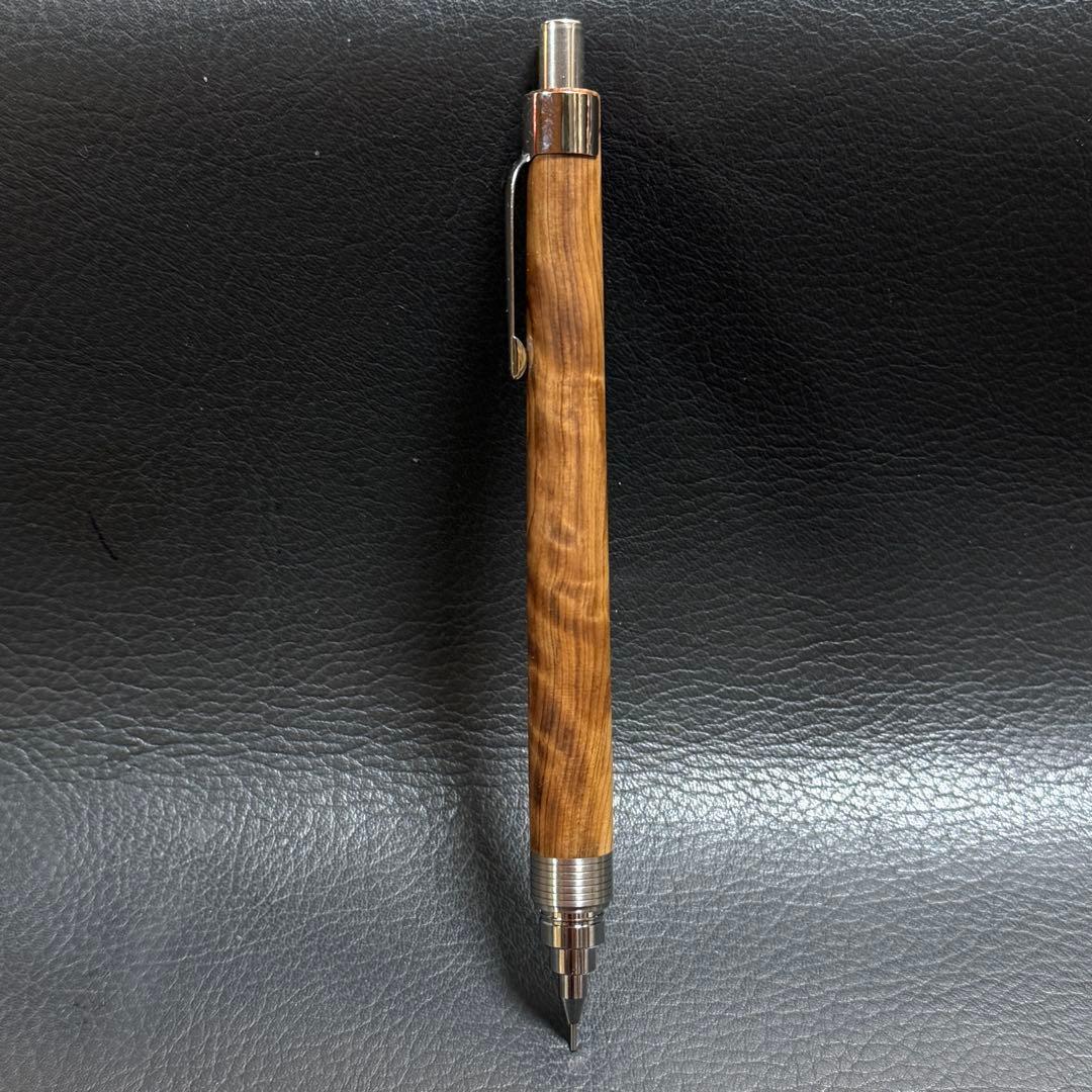 221屋久杉油木トラ杢　木製シャーペン　超低重心溝付き　ステンレス