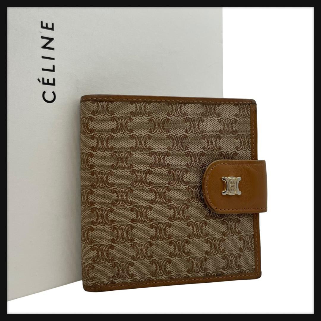 【美品】 CELINE セリーヌ 二つ折り財布 マカダム トリオンフ レザー