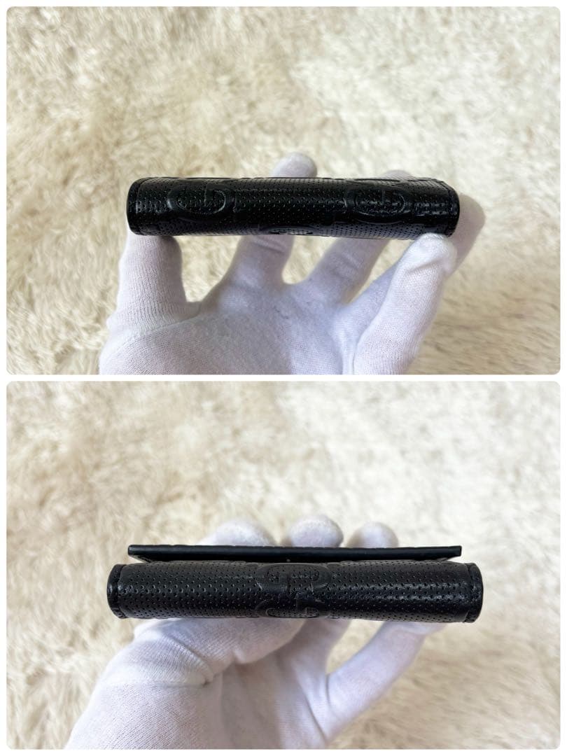 美品 グッチ エンボス ジャンボ GG 6連 キーケース キーリング ブラック