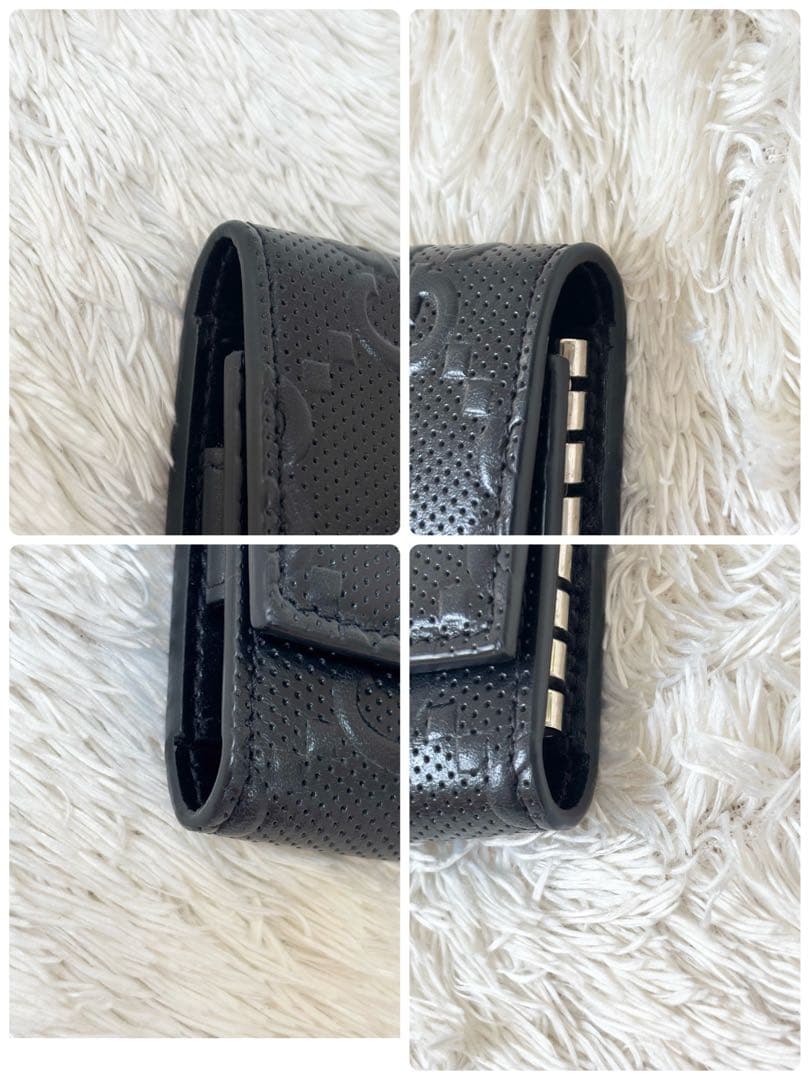 美品 グッチ エンボス ジャンボ GG 6連 キーケース キーリング ブラック