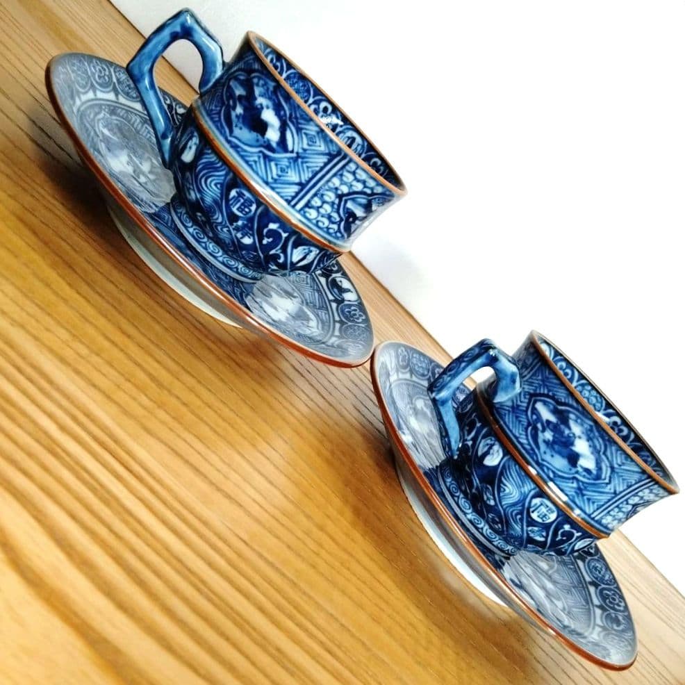 加藤利昌 清水焼 祥瑞山水文コ―匕―碗皿2客