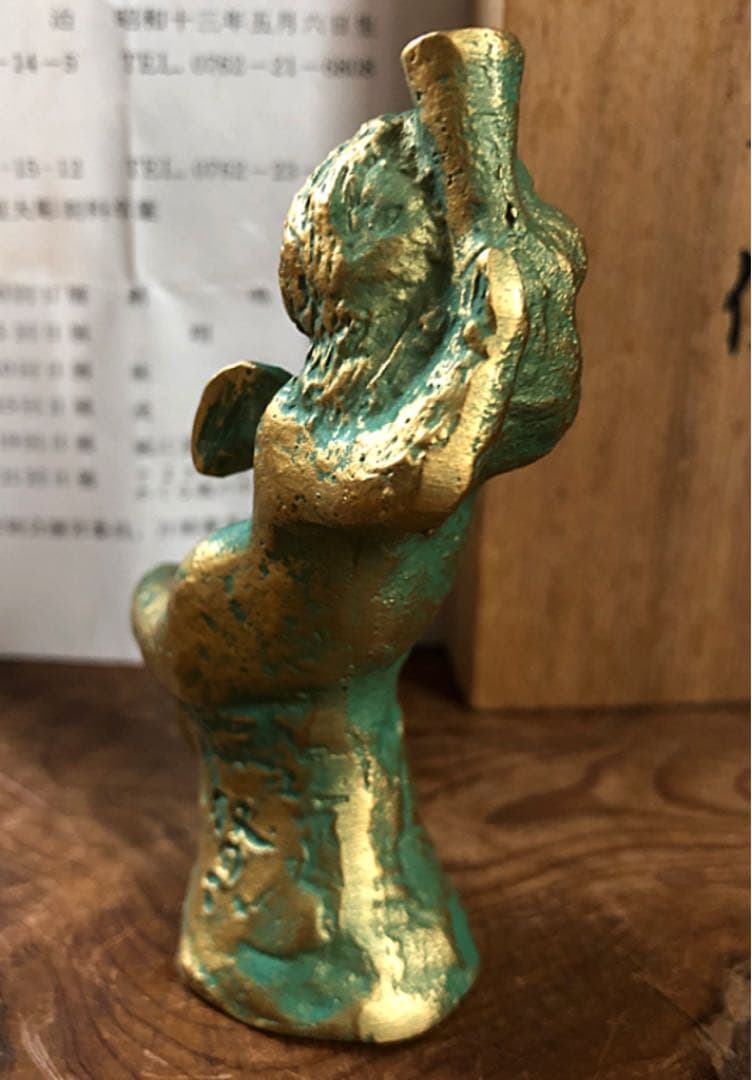 ブロンズ像 (天使) 日展作家 銭亀賢治作 略歴付き 共箱 時代