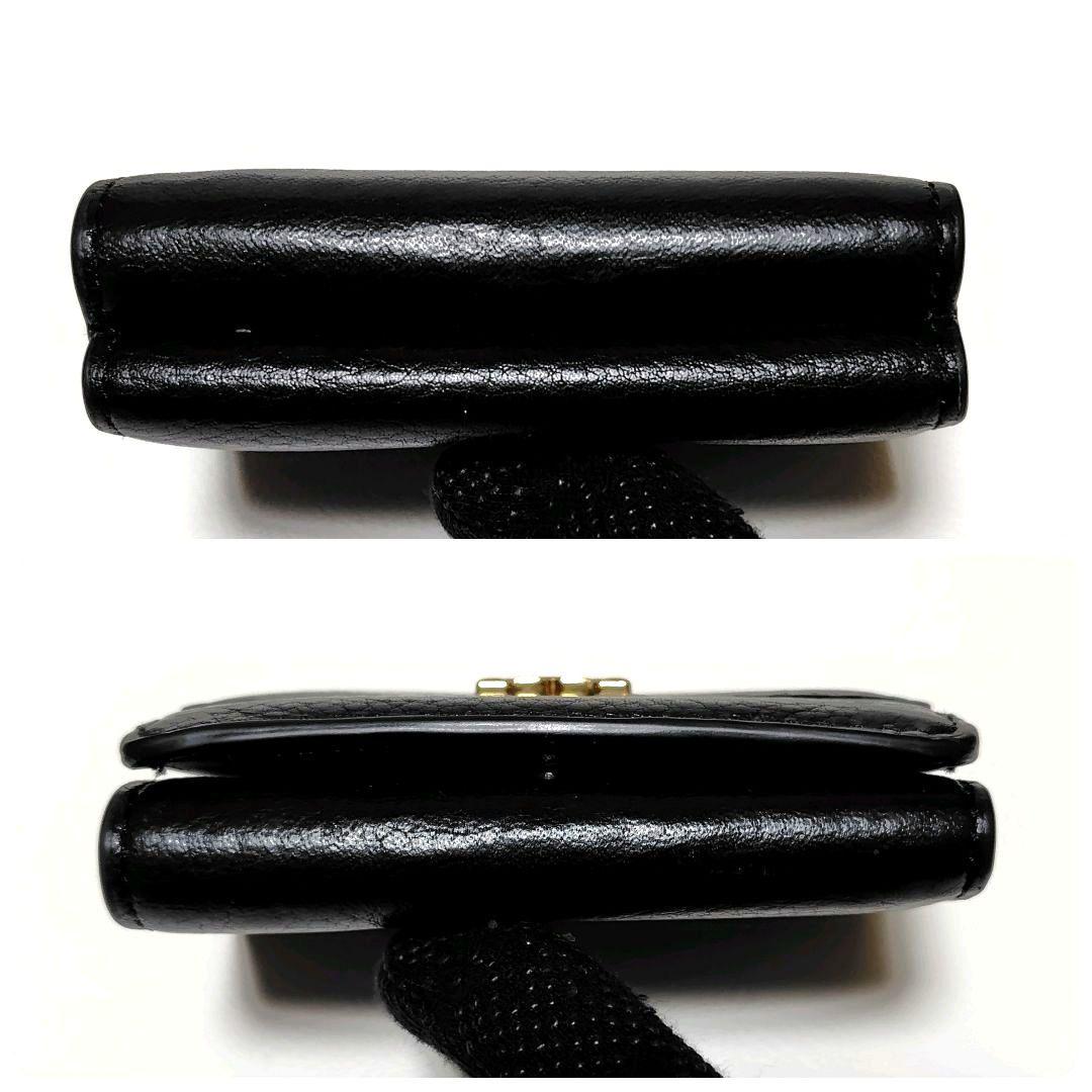 美品✨　トリーバーチ　3つ折り財布　黒　シボ革　金具ロゴ　シンプル