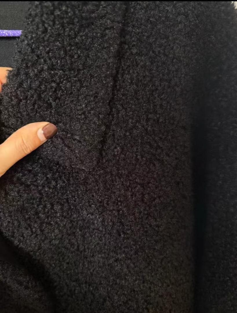 ボア ダブルブレスト チェスターコート 黒