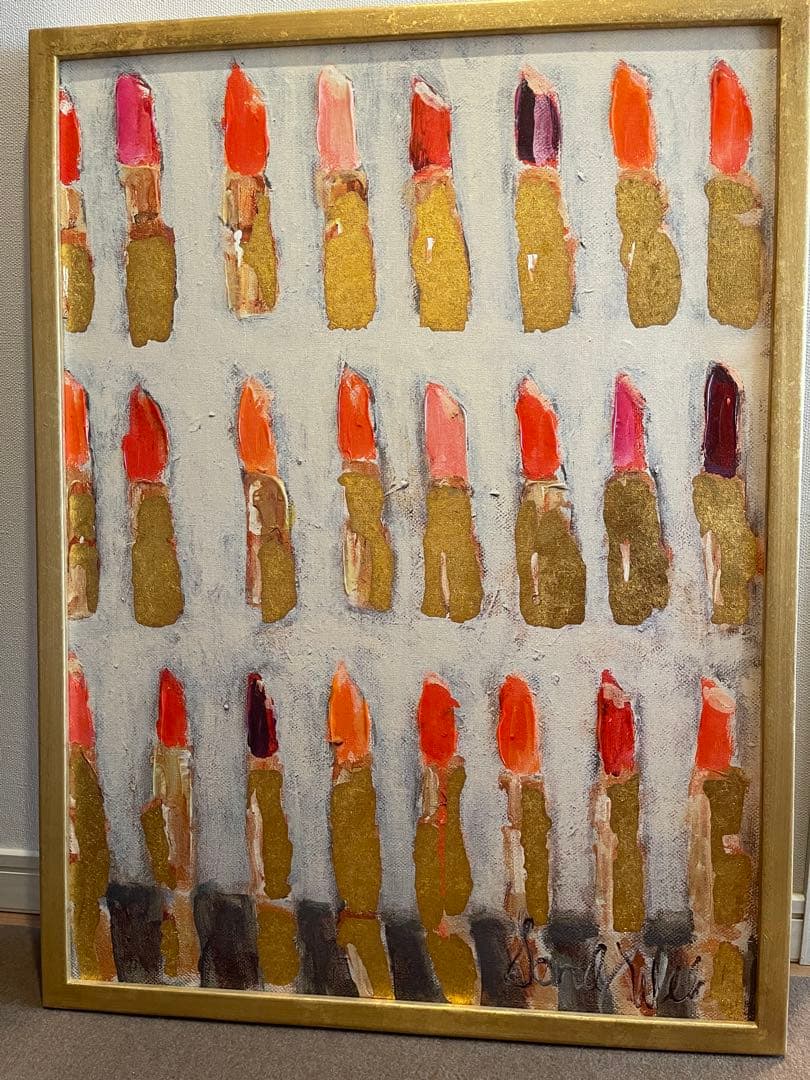 francfranc リップスティックアート作品 金色フレーム付き